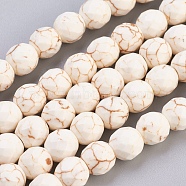 Natural Magnesite Beads Strands, Faceted, Round, Floral White, 8mm, Hole: 1mm, about 46pcs/strand, 15.74 inch(X-TURQ-L017-8mm-02A)