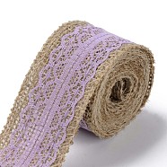 Burlap Ribbon, Hessian Ribbon, Jute Ribbon, with Lace, for Jewelry Making, Lilac, 1-1/2 inch(38mm), about 2m/roll, 24rolls/bag(OCOR-S126-03)