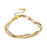 304 Stainless Steel Braided Cuban Link Chain Bracelet for Women, Golden, 6-1/4~6-5/8 inch(16~16.9cm)(BJEW-P286-03G)