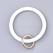 Silicone Bangle Keychains, with Alloy Spring Gate Rings, Light Gold, White, 115mm(KEYC-S254-01N)