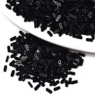 2-Hole Glass Seed Beads, Opaque Colours, Rectangle, Black, 4.5~5x2x1~1.5mm, Hole: 0.5~0.8mm, about 4000pcs/bag(SEED-S031-S-SQ49)