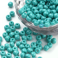Baking Paint Glass Seed Beads, Round, Medium Turquoise, 3x1.5~3mm, Hole: 1mm, about 10000pcs/bag, about 450g/bag(SEED-Q025-3mm-L08)