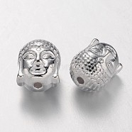 Tibetan Style Beads, Cadmium Free & Nickel Free & Lead Free, Buddha Head, Silver Color Plated, 11x9x8mm, Hole:1.5mm(TIBEB-60542-S-FF)