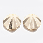 Brass Pendants, Scallop, Nickel Free, Real 18K Gold Plated, 30x25x1mm, Hole: 1.5mm(KK-T029-103G)