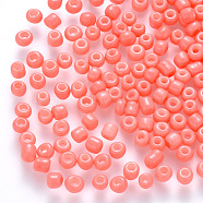 6/0 Baking Paint Glass Round Seed Beads, Light Coral, 4~5x3~4mm, Hole: 1~2mm, about 4500pcs/pound(SEED-S036-01C-12)
