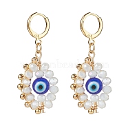 Lampwork & Glass Braided Horse Eye Dangle Leverback Earrings, Golden Brass Jewelry for Women, Blue, 46mm, Pin: 1x1.2mm(EJEW-TA00108)