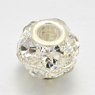 Silver Color Plated Brass Grade A Rhinestone Rondelle Beads, Crystal, 14x12mm, Hole: 5mm(RB-J324-14mm-01S)