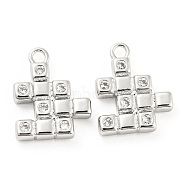 Brass Micro Pave Cubic Zirconia Charms, Square, Real Platinum Plated, 12x9.5x2mm, Hole: 1.2mm(KK-E090-36P)