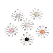 Alloy Crystal Rhinestone Pendants, Sun Charms, with Mixed Color Glass Imitation Cat Eye, Platinum, 31x28x5mm, Hole: 2mm(PALLOY-F292-01P)