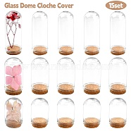 15Pcs 3 Styles Glass Dome Cloche Cover, Bell Jar, with Cork Base, For Doll House Container, Dried Flower Display Decoration, Clear, 36.5~71.5x22~28mm, 5pcs/style(AJEW-YW0001-08)