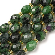 Natural Ruby in Zoisite Beads Strands, Faceted, Oval, with Seed Beads, 8~9x6~8mm, Hole: 1~1.2mm, about 17~19pcs/strand, 7.09~7.87 inch(18~20cm)(G-N342-50)