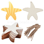 Animal Theme Unfinished Blank Wooden Pendants Set for Painting Arts, Pyrography, Home Decor, with Jute Cord, Starfish, 9.8x10x0.2cm, Hole: 3.5mm, 20pcs(WOOD-WH0124-26A)