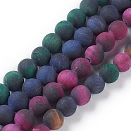 Natural Tiger Eye Beads Strands, Dyed & Heated , Frosted, Round, Mixed Color, 12mm, Hole: 1mm, about 32pcs/strand, 15.5 inch(39.5cm)(G-F616-01-12mm)