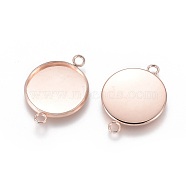 201 Stainless Steel Cabochon Connector Settings, Plain Edge Bezel Cups, Flat Round, Rose Gold, Tray: 18mm, 27x20x2mm, Hole: 2mm(STAS-F191-15RG-G)