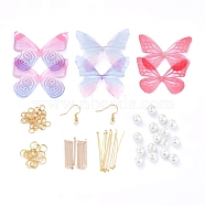 DIY Dangle Earring Making, with Brass Earring Hooks & Ball Head Pins, Organza Fabric, Iron Bar Links &  Jump Rings, Glass Pearl Beads, Butterfly, Mixed Color, 19x17x0.5mm, Hole: 2mm, 20pcs(DIY-JP0005-61)