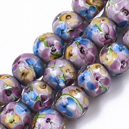 Handmade Lampwork Beads Strands, Inner Flower, Round, Orchid, 11.5~12.5x10.5~11.5mm, Hole: 1.4mm, about 45pcs/Strand, 19.69 inch~20.08 inch(LAMP-T007-04I)