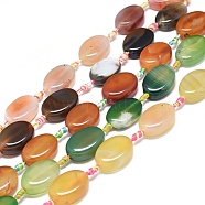 Natural Banded Agate/Striped Agate Beads Strands, Dyed & Heated, Oval, Mixed Color, 23~26x16~19x5~10mm, Hole: 1.6mm, about 12~13pcs/Strand, 15.4 inch(39cm)(G-L544-010)