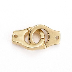 Brass Interlocking Clasps, Long-Lasting Plated, Handcuffs, Real 18K Gold Plated, 25mm, Hole: 1.5mm, Single: 14.5x11x2mm(KK-L185-38G)