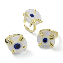 Lampwork Evil Eye Open Cuff Ring, Light Gold Brass Lucky Jewelry for Women, Lead Free & Cadmium Free, White, US Size 6 1/4(16.7mm)(RJEW-M147-01LG-06)