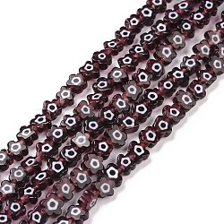 Handmade Millefiori Glass Bead Strands, Flower, Coconut Brown, 5.5~8x2.5mm, Hole: 1mm, about 64~67pcs/strand, 15.75 inch~16.34 inch(40~41.5cm)(LAMP-J035-6mm-56)