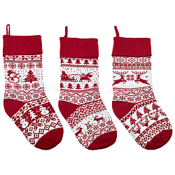 3Pcs 3 Styles Wool Yarn Knitted Hanging Christmas Stockings, Decorative Christmas Tree Accessories, Red, 50cm, 1pc/style(FEPA-SP0001-04A)