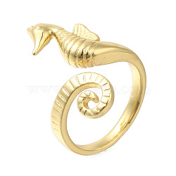 Rack Plating Brass Open Cuff Finger Rings For Women Men, Cadmium Free & Lead Free, Long-Lasting Plated, Sea Horse, Real 18K Gold Plated, 27mm, Inner Diameter: 16.4mm(RJEW-C112-01G)