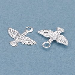 Brass Charms, Bird, 925 Sterling Silver Plated, 8.5x9x1mm, Hole: 1.2mm(KK-Y003-31S)