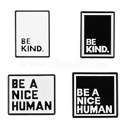 4Pcs 4 Style Be A Nice Human & Be Kind Enamel Pin, Rectangle Alloy Enamel Brooch for Backpacks Clothes, Electrophoresis Black, Mixed Color, 21.5~24.8x18~25x10.4~11mm, 1pc/style(JEWB-SZ0001-16)