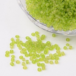 12/0 Frosted Round Glass Seed Beads, Green Yellow, Size: about 2mm in diameter, hole:1mm, about 3304pcs/50g(X-SEED-A008-2mm-M4)