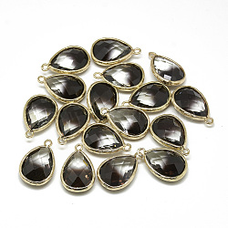 Glass Pendants, with Golden Tone Brass Findings, Faceted, teardrop, Coconut Brown, 23x15x7mm, Hole: 1.5~2mm(GLAA-Q068-12A-09)