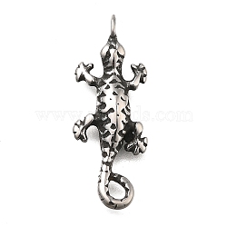 304 Stainless Steel Pendants, Gecko Charm, Antique Silver, 23x8.5x2.5mm, Hole: 2mm(STAS-L284-55AS)