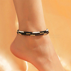 3Pcs Bohemian Style Glass Seed Rondelle Beaded Stretch Anklets for Women, Black, 9-7/8 inch(250mm)(WG3334E-04)