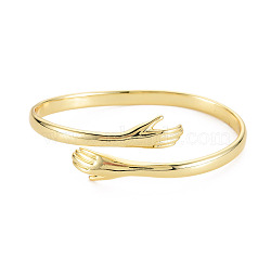 Brass Double Hands Hug Open Cuff Bangle for Women, Cadmium Free & Lead Free, Real 18K Gold Plated, Inner Diameter: 1-3/4x2-1/4 inch(4.5x5.8cm)(BJEW-S141-018)
