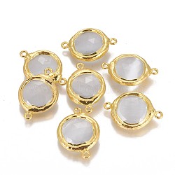 Cat Eye Links connectors, with Brass Findings, Faceted, Flat Round, Golden, 29~31x20~21x6~7mm, Hole: 1.8mm(GLAA-F097-05)