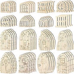 Wooden Fairy Door Figurines Ornaments, for Garden Courtyard Tree Decoration, Cornsilk, 34~100x34~64mm, 64pcs/set(WG60624-01)