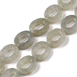 Natural Labradorite Beads Strands, Hollow Flat Oval, Number Zero Beads, 12x10x3.5~4mm, Hole: 1.2mm, about 20pcs/strand, 9.61''(24.4cm)(G-M439-A05-01)