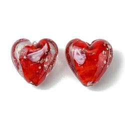 Luminous Handmade Gold Sand Lampwork Beads, Glow in the Dark, Heart, Red, 20.5x20.5x12mm, Hole: 1.6mm(X-FOIL-B001-04A)