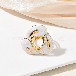 304 Stainless Steel Cuff Open Rings for Women, with Enamel, Golden, White, US Size 8(18.1mm)(RJEW-F207-02G-01)