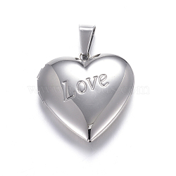 316 Stainless Steel Locket Pendants, Love Heart, Stainless Steel Color, 29x29x7mm, Hole: 9x5mm(STAS-N0016-05P)