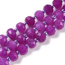 Natural Dyed White Jade Beads Strands, Faceted, Rondelle, with Seed Beads, Purple, 7.5~8x6.5mm, Hole: 1.4mm, about 45~46pcs/strand, 15.75''(40cm)(G-H057-A20-03)