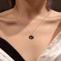 1Pc Alloy Black Enamel Moon Sun Pendant Necklaces, with Resin, Platinum, 18.19 inch(46.2cm)(NJEW-LP0002-94P)