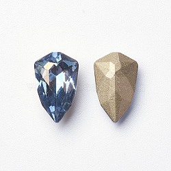 K9 Glass Rhinestone Cabochons, Pointed Back & Back Plated, Faceted, Shield, Blue Shade, 12x7x4mm(RGLA-G007-7x12-001BS)
