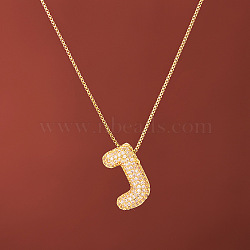 Brass Micro Pave Clear Cubic Zirconia Initial Pendant Necklaces for Women, Golden, Letter J, 15.75 inch(40cm)(FS-WGDC51D-10)