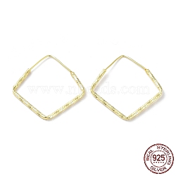 925 Sterling Silver Textured Rhombus Hoop Earrings, Real 18K Gold Plated, 31.5x2x31.5mm(EJEW-K258-05G)