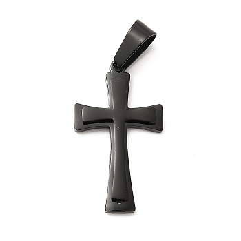 304 Stainless Steel Pendants, Cross Charms, Electrophoresis Black, 33x19x3.3mm, Hole: 10.5x5.5mm