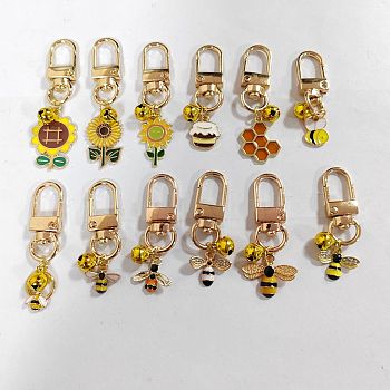 12Pcs Alloy Enamel Bees/Sunflower/Honeycomb Pendant Decorations, Swivel Clasps Charms, Clip-on Charms, for Pet Ornament, Mixed Color, 48~63mm