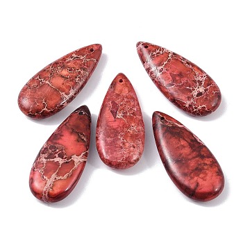 Dyed Synthetic Imperial Jasper Pendants, Teardrop Charms, FireBrick, 35x15x6mm, Hole: 1.2mm