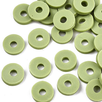 Handmade Polymer Clay Beads, for DIY Jewelry Crafts Supplies, Disc/Flat Round, Heishi Beads, Light Green, 6x1mm, Hole: 2mm, about 1175pcs/50g