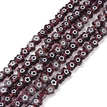 Handmade Millefiori Glass Bead Strands, Flower, Coconut Brown, 5.5~8x2.5mm, Hole: 1mm, about 64~67pcs/strand, 15.75 inch~16.34 inch(40~41.5cm)