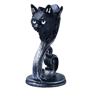 Cat Head Gothic Style Resin Crystal Ball Holders, Crystal Sphere Display Stand, Home Tabletop Decorations, Black, 60x113mm, Inner Diameter: 42mm